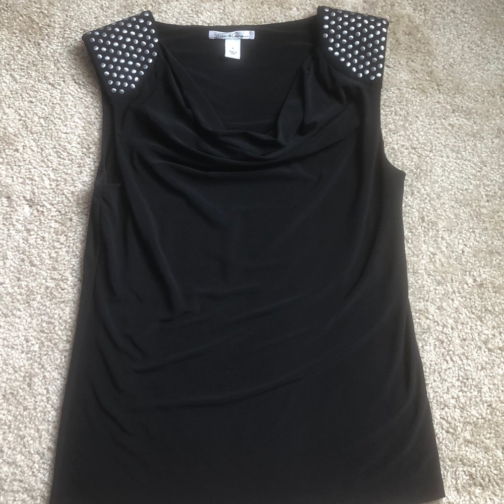 New Kenneth Cole black  blouse with silver studs top sleeveless size Medium